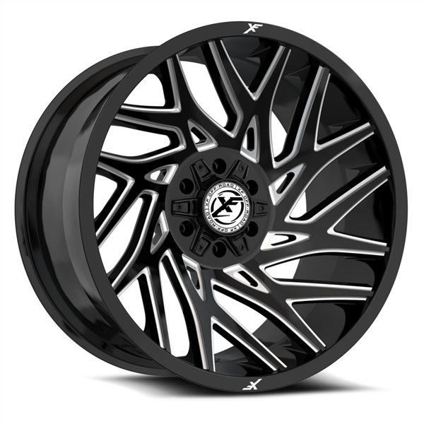 XF Off-Road XF-229 GLOSS BLACK & MILLED DUALLY FRONT 20x8.25 8x165.1 +110 Cb 121.3