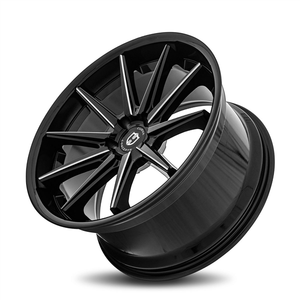 CURVA CONCEPTS-C24 GLOSS BLACK/MILLED 20X10.5 5X112 +35 +73.1 *STAGGERED*