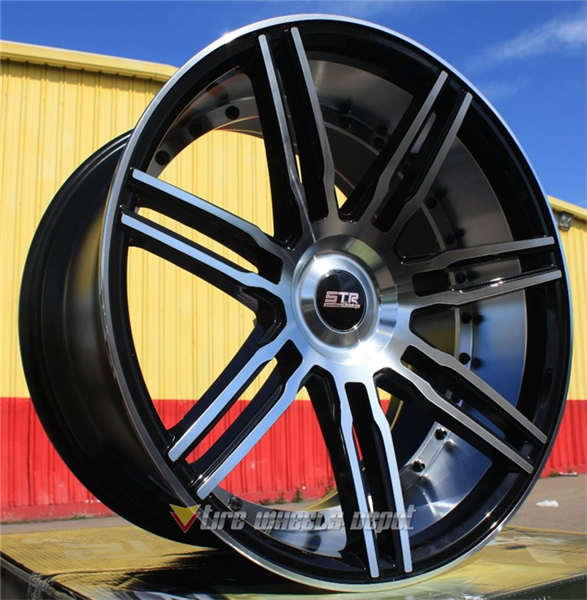 STR RACING-619 BLACK/MACHINE FACE &amp; LIP 20X9.0 BLANK+15 *STAGGERED ONLY*