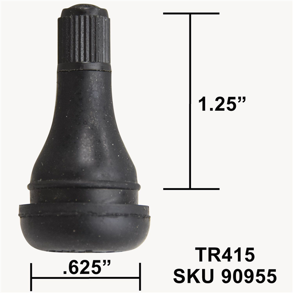 TR415 SNAP-IN RUBBER VALVE STEM BLACK 1.25&quot;L X .625&quot;HOLE