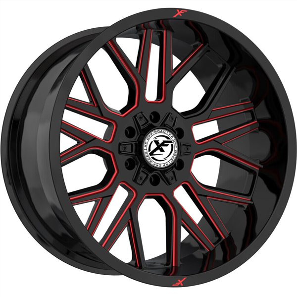 XF OFFROAD-XF235 GLOSS BLACK RED MILLED 20X10 6X135/6X5.5 -24 +106.4 *NEW STYLE 2023*