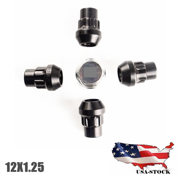12X1.25 BULGE ACCORN BLACK WHEEL LOCKS