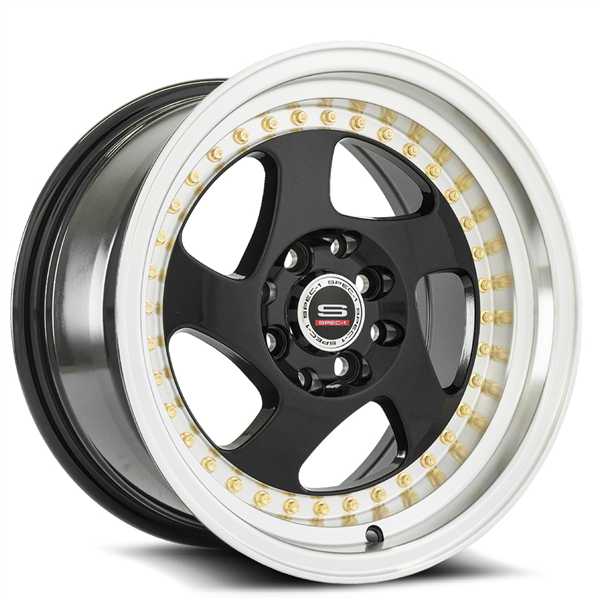 SPEC-1 TRAK SPT-20 BLACK/MACHINE LIP GOLD RIVERTS 15X8.0 4X100/4X4.5 +20 +73.1