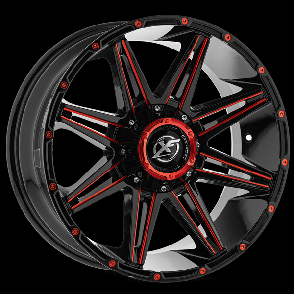 XF OFF-ROAD XF-220 GLOSS BLACK & RED MILLED 22X12 8X6.5/8X180 -44 +125.2 *RT*