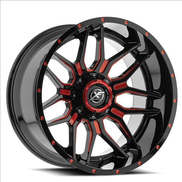 XF OFFROAD-XF222 GLOSS BLACK/MILLED RED 20X12 5X127/5X139.7 -44 +78.10 *NC*